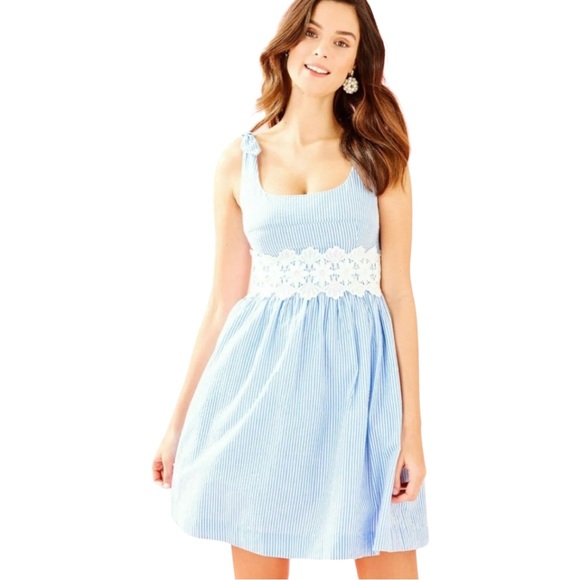 Lilly Pulitzer Dresses & Skirts - Lilly Pulitzer Coastal Blue White Seersucker Striped Dress Size 00